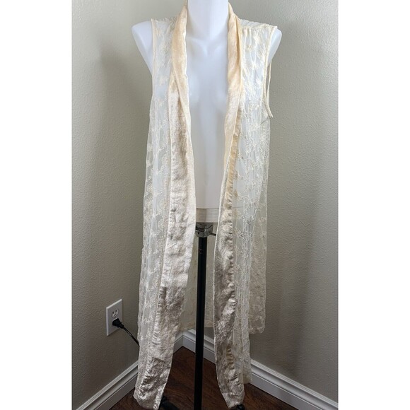 April Cornell Sheer Embroidered Lace Style Duster Long Cardigan Open Sz XS Blush - Picture 1 of 6